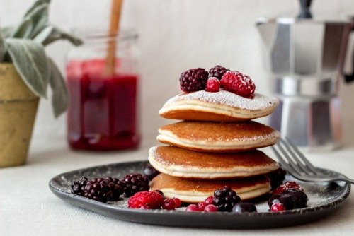 Stacked Pancakes with berries