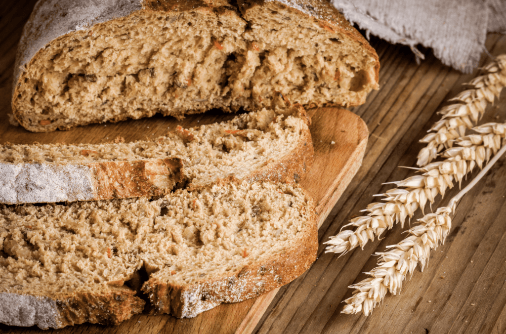 Rye bread on cutting board