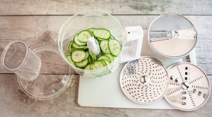 Food processor with with cucumbers inside