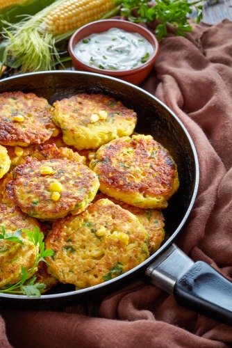 Sweet Corn Pancakes in a pan