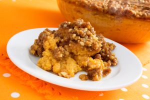 Sweet potato casserole served on a plate.