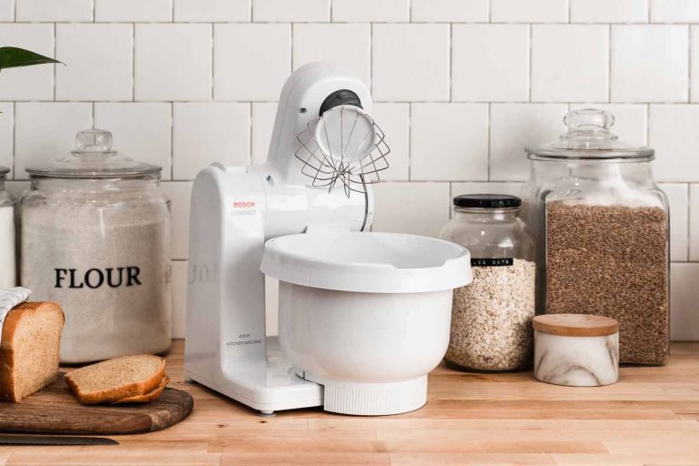 Bosch Compact mixer on kitchen counter with bread and flour
