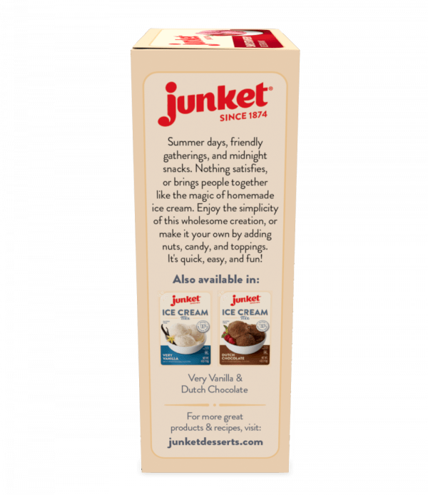 Side of Junket ice cream mix with description of the product.
