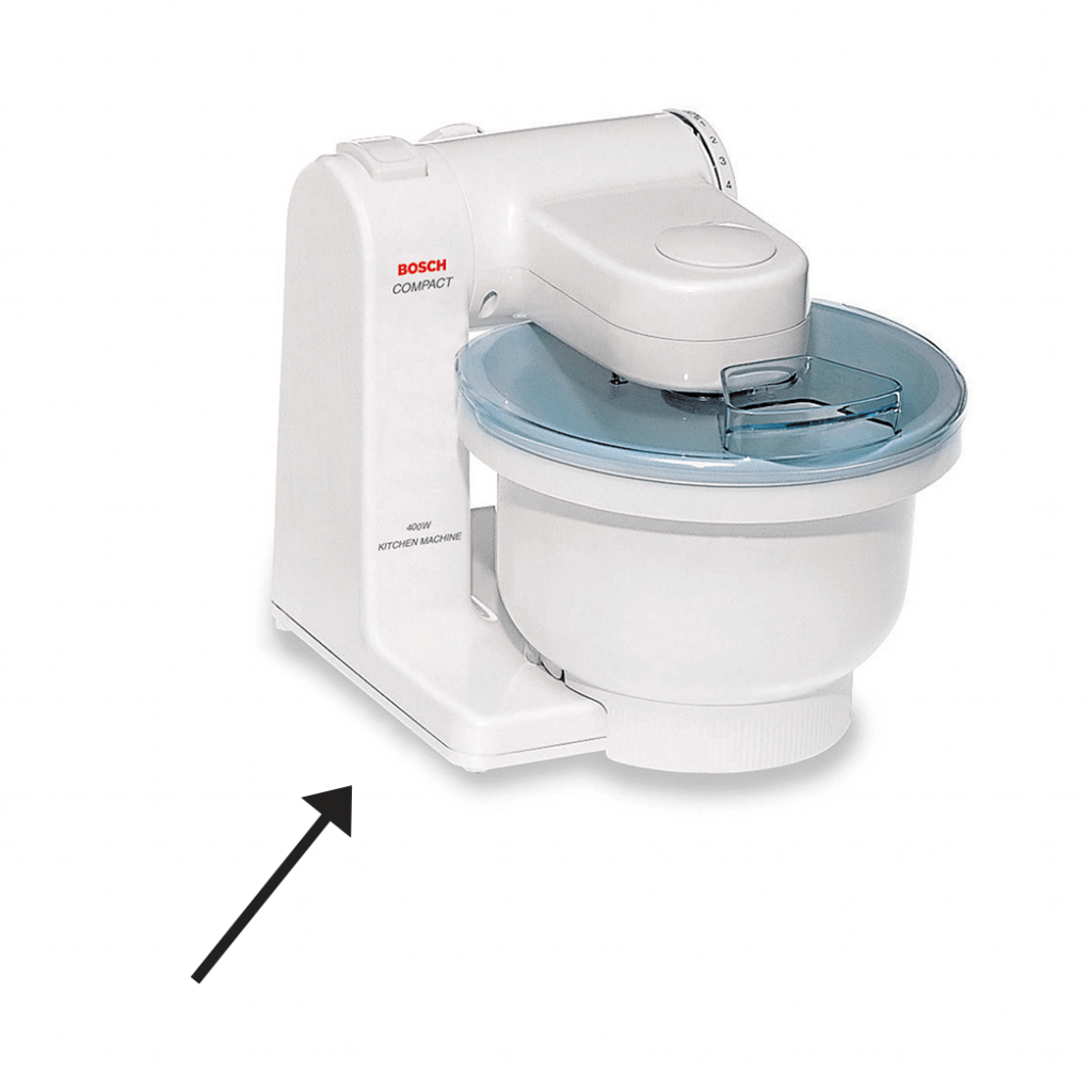 Bosch compact mixer with arrow pointing to bottom