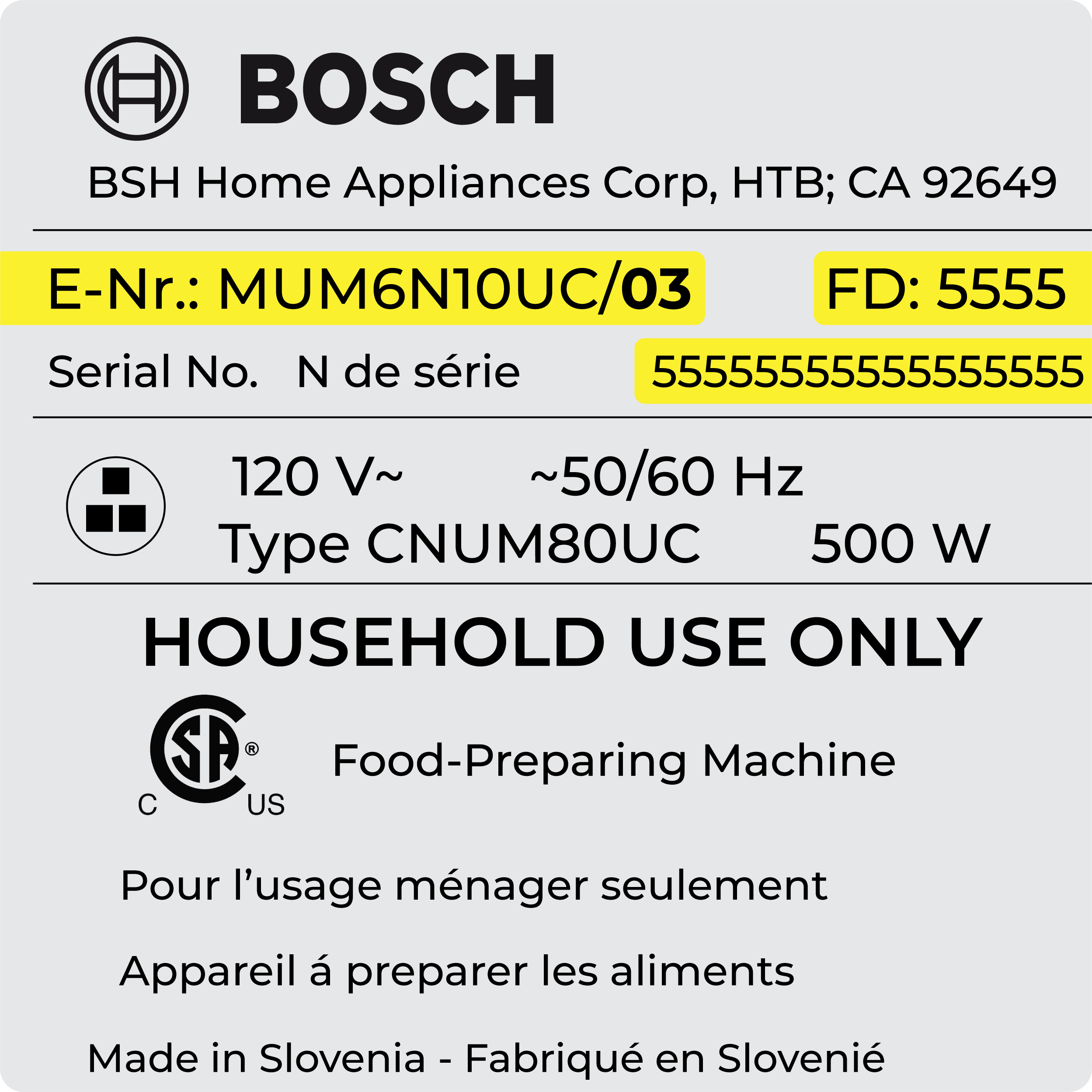 bosch serial number label